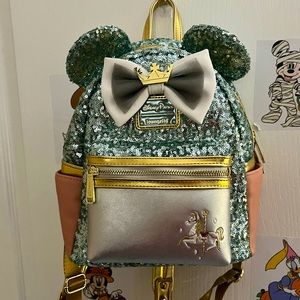 Disney Main Attraction Minnie Mouse King Arthur Carousel Loungefly Mini Backpack